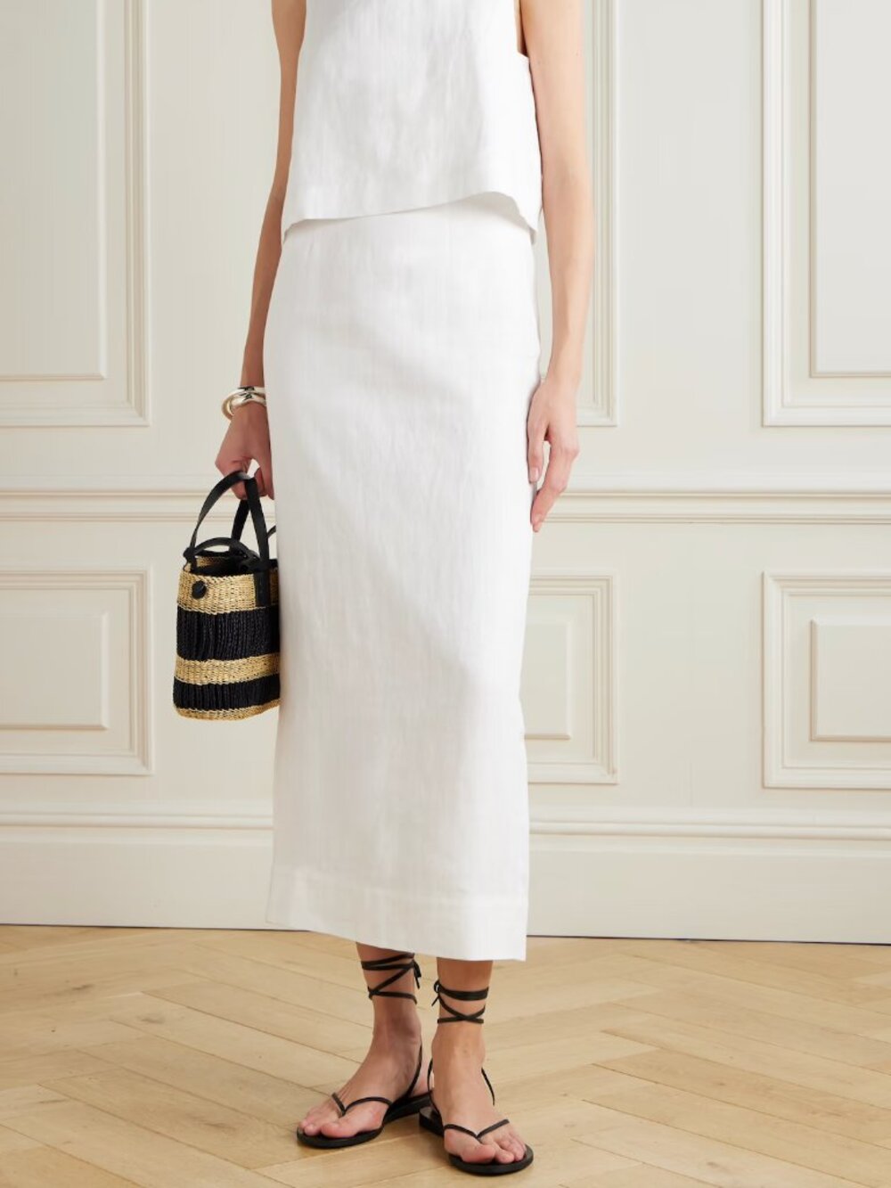 Commense Linen Cotton White Back Slit Maxi Skirt Sz S